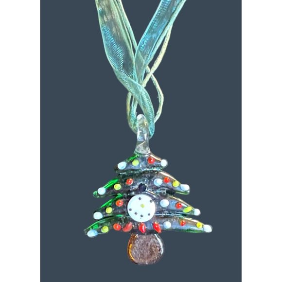 Fused Glass Necklace Christmas Tree Snowman Holiday Jewelry - Picture 4 of 9